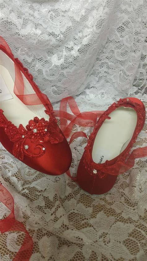 Red SHOES Flats embellished w Red lace and Crystals | Etsy