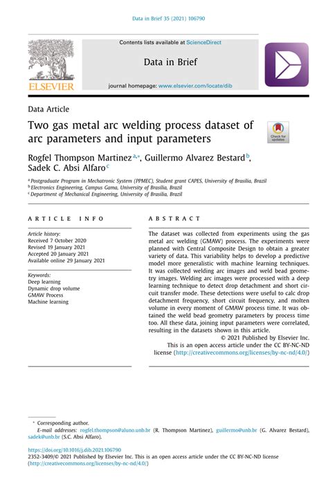 (PDF) Two Gas Metal Arc Welding process dataset of arc parameters and ...