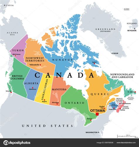 Canada Administrative Divisions Colored Political Map Ten Provinces ...