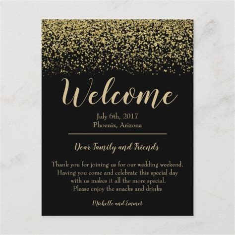 Black and Gold Wedding Welcome Hotel Card Note | Zazzle.com