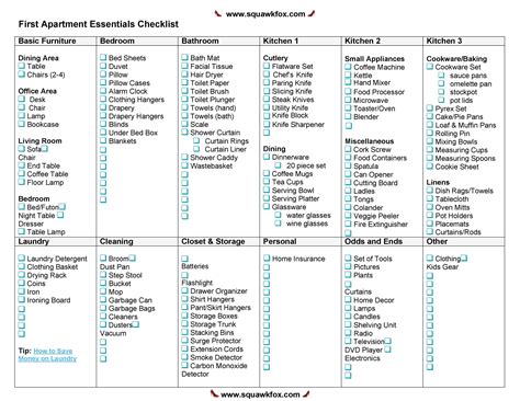 First / New Apartment Checklist - 40 Essential Templates - Template Lab