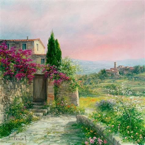 Tuscany sunset landscape - original Italian oil painting Painting by ...