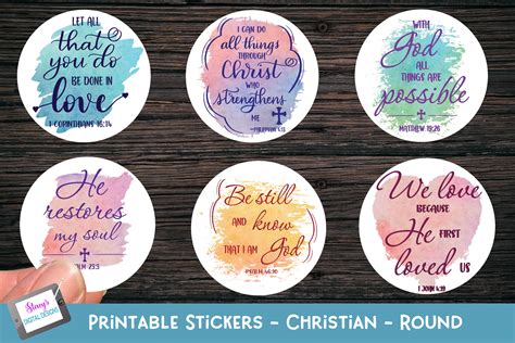 Christian Stickers | Round Printable Stickers | Bible Verses - So Fontsy