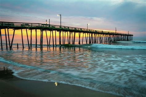 Outer Banks North Carolina Nags Head Fishing Pier Sunrise Beach Photograph by Aaron Geraud