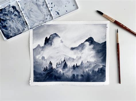 Misty Landscape Watercolor in Monochrome | Susan Chiang