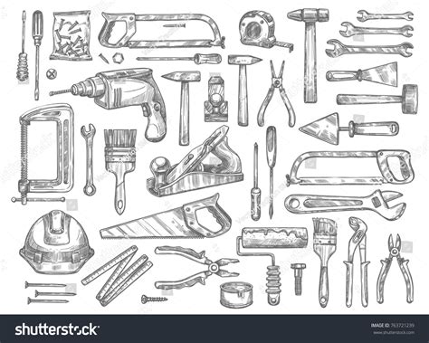 House Repair Work Tools Sketch Icons Stock Vector (Royalty Free ...