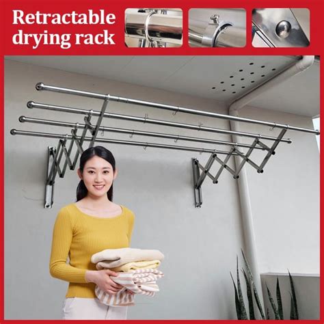 Stainless Steel Foldable Clothes Drying Rack Wall Mounted Telescopic ...