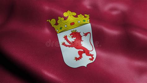 3D Waving Spain Province Flag of Leon Closeup View Stock Illustration ...