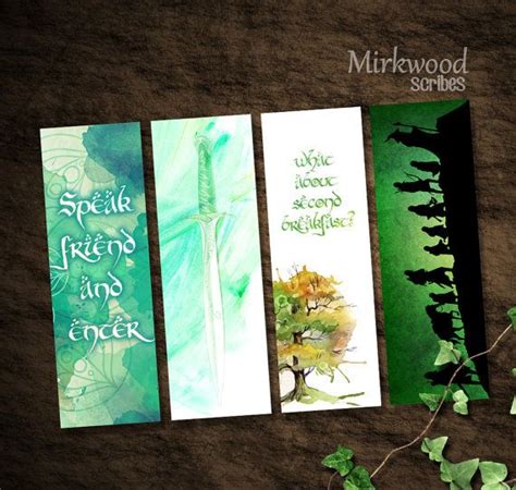 Lord of the Rings Bookmarks Set of 4 Printable Lord of the - Etsy Canada | Fantasy bookmarks ...