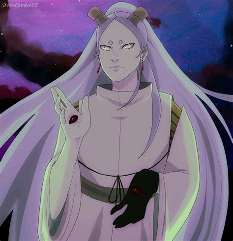 an anime character with long white hair and horns on her head holding something in one hand