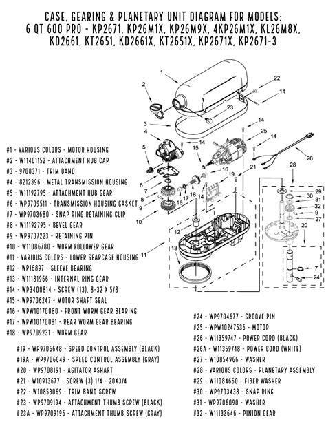 KitchenAid 6 Quart Pro 600 Parts Diagram