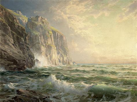 Rocky Cliff With Stormy Sea. Cornwall Painting by William Trost Richards