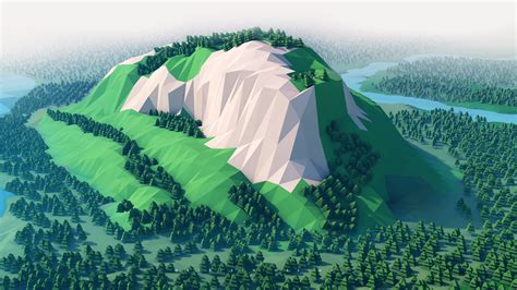 Wallpaper : low poly, 3D, Cinema 4D, digital art, mountains, forest ...