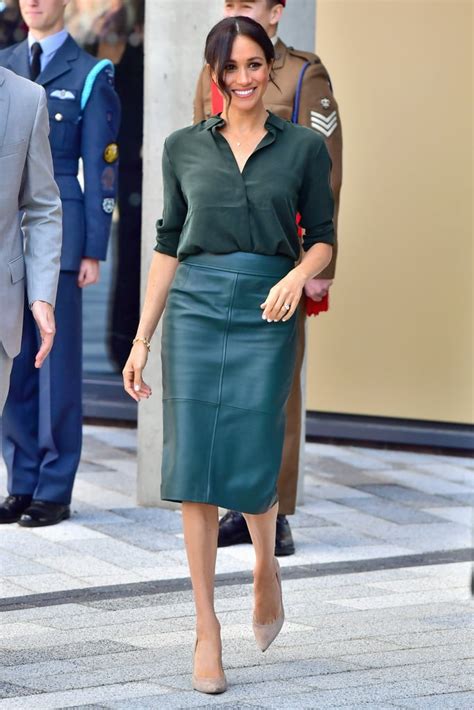 Meghan Markle's Green Hugo Boss Leather Skirt | POPSUGAR Fashion