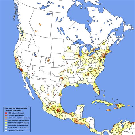 North America population density, absolute amount of 1.5 million ...