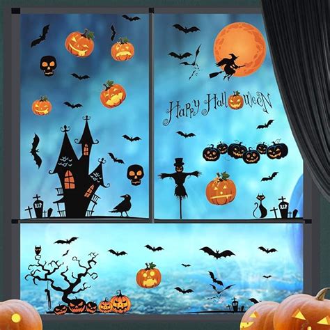 Amazon.com: LessMo Halloween Window Clings, 4 Sheets Halloween Window Sticker Decals, Pumpkin ...