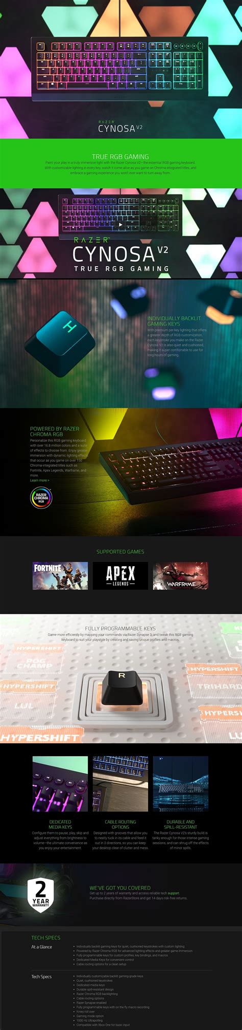 Razer Cynosa V2 Chroma RGB Membrane Gaming Keyboard