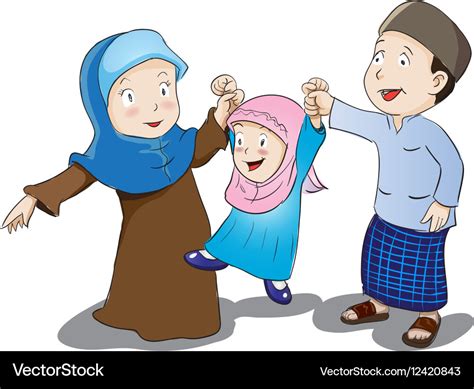 Happy muslim family cartoon Royalty Free Vector Image