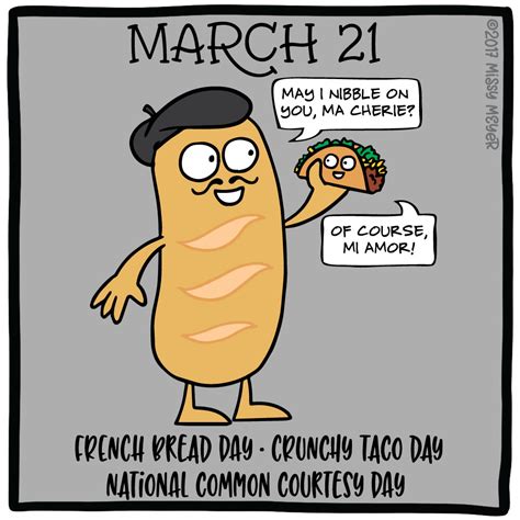 March 21 (every year): French Bread Day; Crunchy Taco Day; National ...