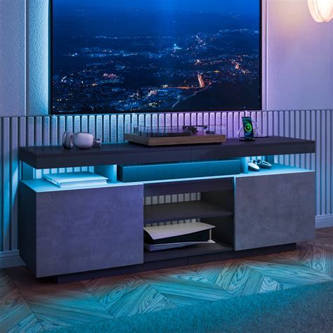 Hommpa TV Stand for TVs up to 70" with LED Lights & Power Outlets Modern Gaming Entertainment ...