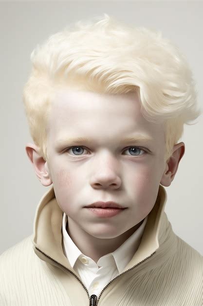 Premium Photo | Young albino boy with short white hair ai