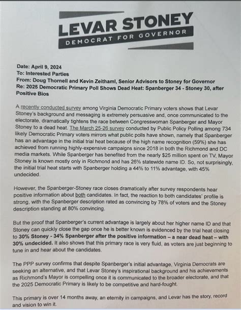 Levar Stoney for Governor Campaign “Internal” Poll Finds Initial 44%-11 ...