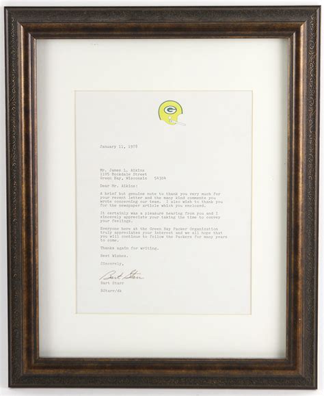 Lot Detail - 1978 Bart Starr Green Bay Packers 13" x 16" Framed Signed Letter on Team Letterhead ...