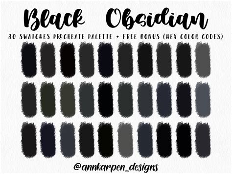 Black Obsidian Procreate Palette, 30 HEX Color Codes, Instant Digital Download, IPad Pro Art ...