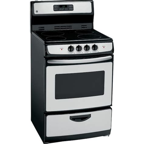 GE 24-in Smooth Surface 4 Elements 3-cu ft Self-Cleaning Freestanding Electric Range (Stainless ...