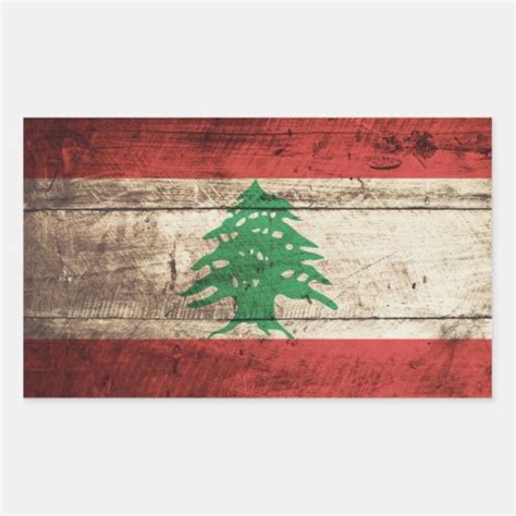 Lebanon Flag on Old Wood Grain Rectangle Sticker