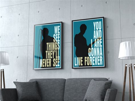 Live Forever Oasis Song Lyrics Poster Noel Gallagher Liam Gallagher Britpop Music Poster Indie ...