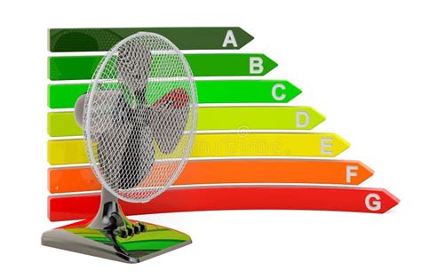 Table Fan with Energy Efficiency Chart, 3D Rendering Stock Illustration ...