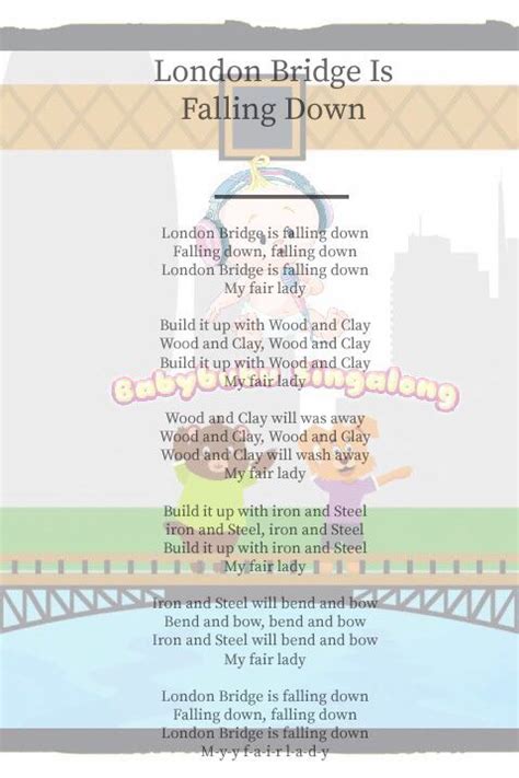 Lyrics to London Bridge Is Falling Down | Nursery rhymes lyrics, Old ...