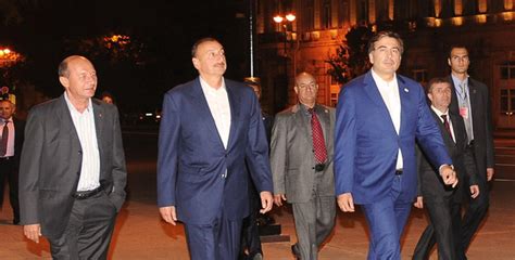 Ilham Aliyev, Traian Basescu, and Mikheil Saakashvili toured the Seaside National Park ...