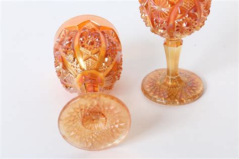 Orange Carnival Glass Decanter and Goblets | EBTH