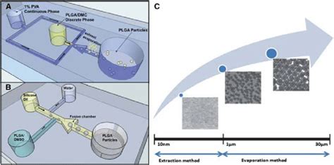 Schematic drawing for solvent evaporation for microparticles (A) and ...