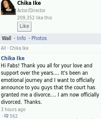 Chika Ike officially divorced