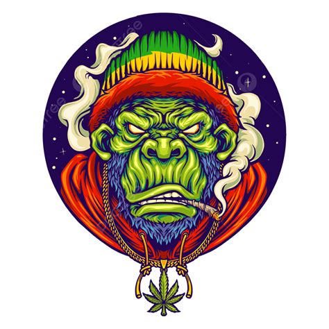 Cannabis T Shirt Vector Art PNG, Gorilla Rastafarian With Smoking ...