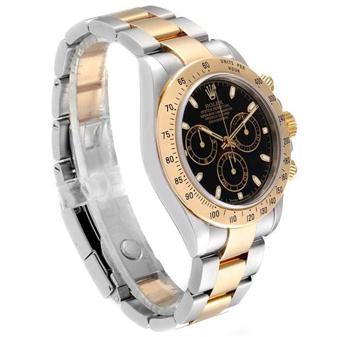 Rolex Daytona Steel Yellow Gold Black Dial Chronograph Mens Watch ...