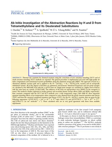 (PDF) Ab Initio Investigation of the Abstraction Reactions by H and D from Tetramethylsilane and ...