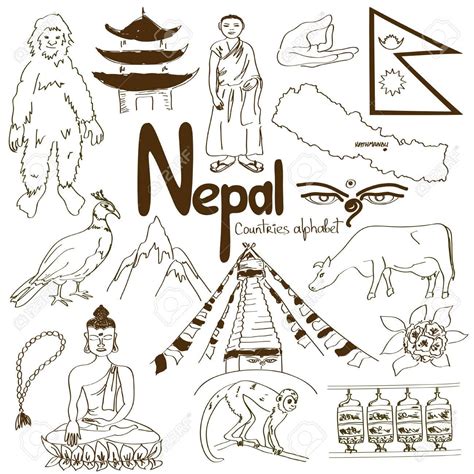 Fun colorful sketch collection of Nepal icons, countries alphabet Zdjęcie Seryjne - 30016349 ...