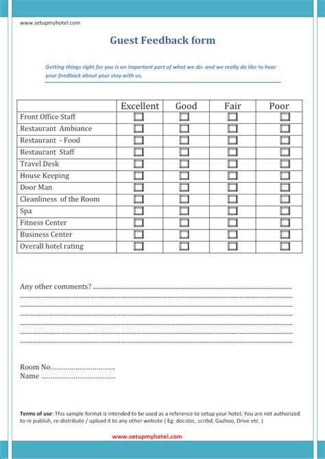 Guest Feedback Format Sample | Hotels |Resorts | Customer inside ...