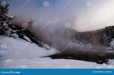 Mammoth Hot Springs in Winter Stock Photo - Image of famous, cloud ...