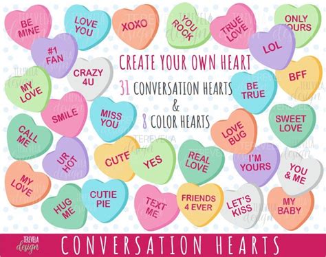 CONVERSATION HEARTS Clipart, Candy Hearts, Commercial Use, Valentine's ...