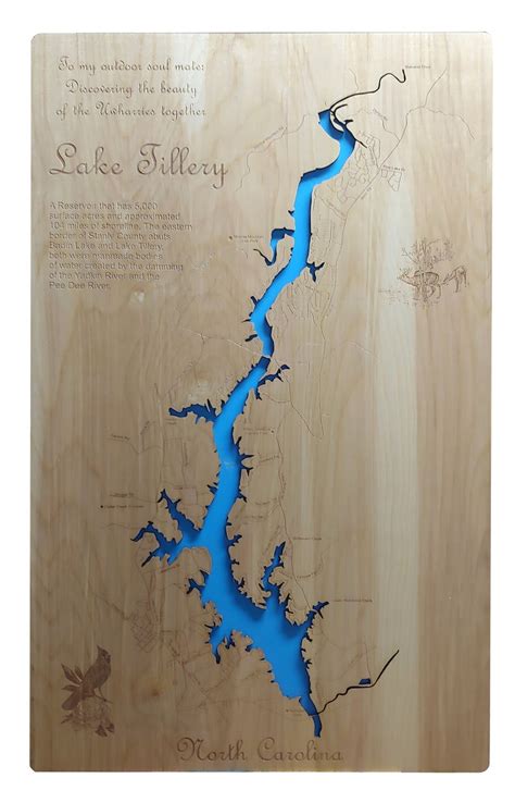 Lake Tillery NC Wood Laser Cut Topographical Engraved Map | Etsy