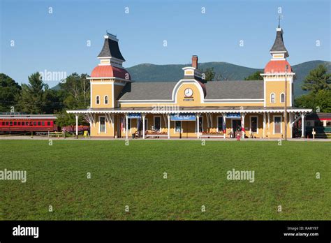 Train depot at Conway Scenic Railroad in North Conway, New Hampshire USA. The Conway Scenic ...