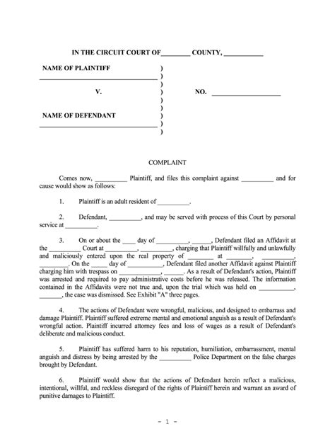 Civil Complaint Template - Fill Online, Printable, Fillable, Blank | pdfFiller