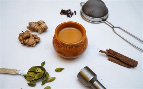 Masala Chai or Kulhad Chai on White Background. Popular Indian Tea Beverage Stock Image - Image ...