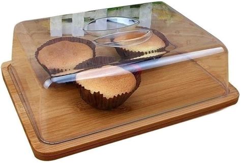 Dome Cake Tray Cake Holders Rectangular Dome Cake Mail, Wooden Plate With Plastic Cover Garden ...