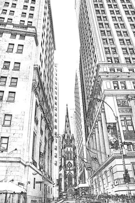 City drawing, New york art, Perspective art